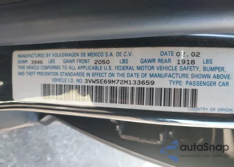 2002 Volkswagen Jetta Gls 1.8L from USA, damaged, VIN 3VWSE69M72M133659